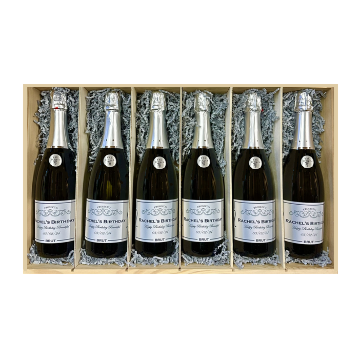 Personalised Prosecco Six-Bottle Gift Case in Wooden Presentation Box