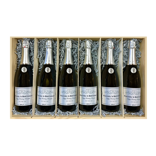 Personalised Prosecco Six-Bottle Gift Case in Wooden Presentation Box