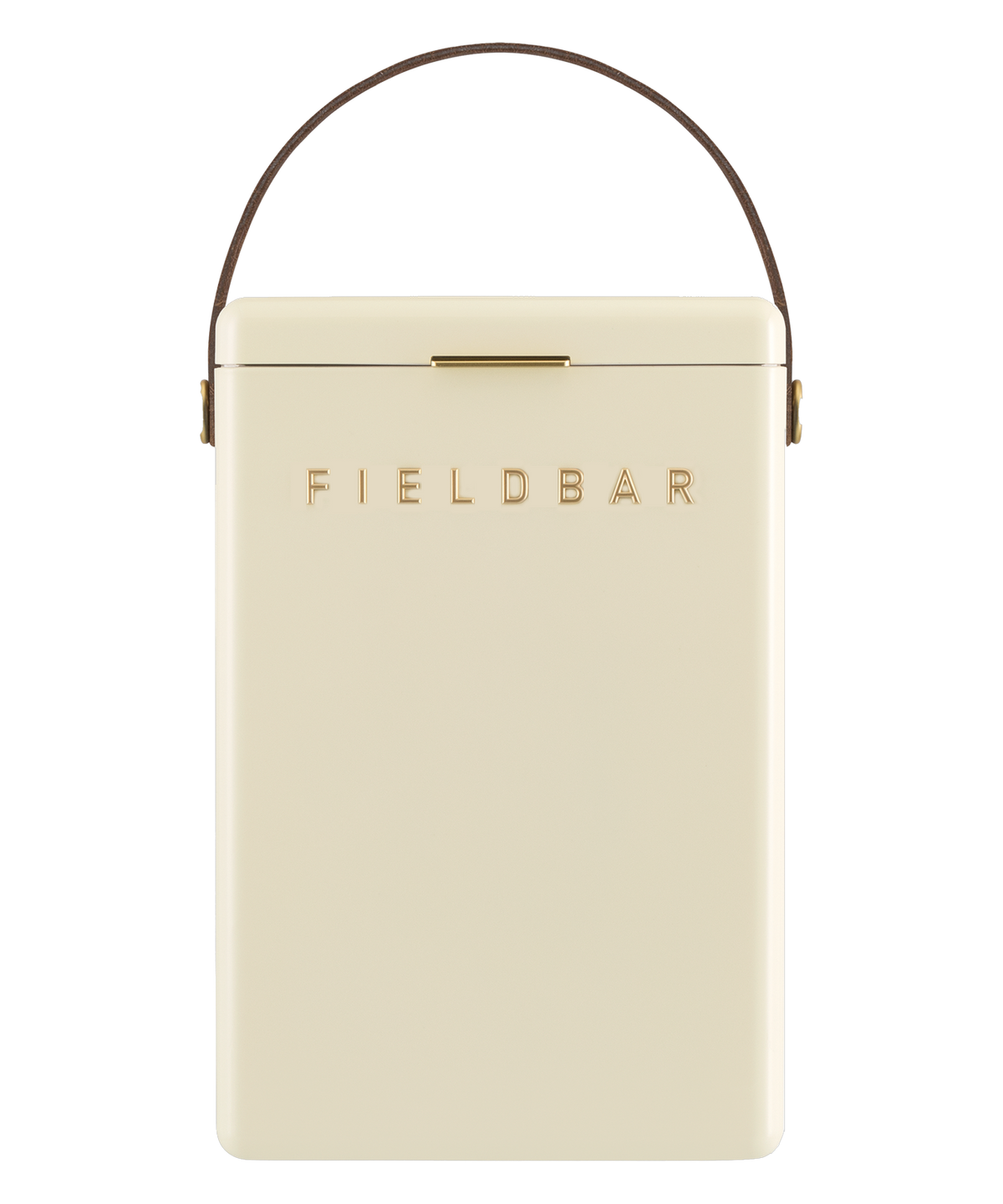 Fieldbar 10L drinks box cooler in Safari White, a cream handcrafted Champagne and wine cooler with a leather carry handle