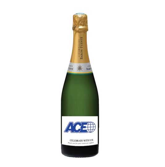Corporate branded Classic Cuvée Brut NV Champagne with your company logo on a smart gold label — a high-end corporate gift