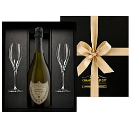 Dom Pérignon Vintage 2017 with two engraved Champagne flutes