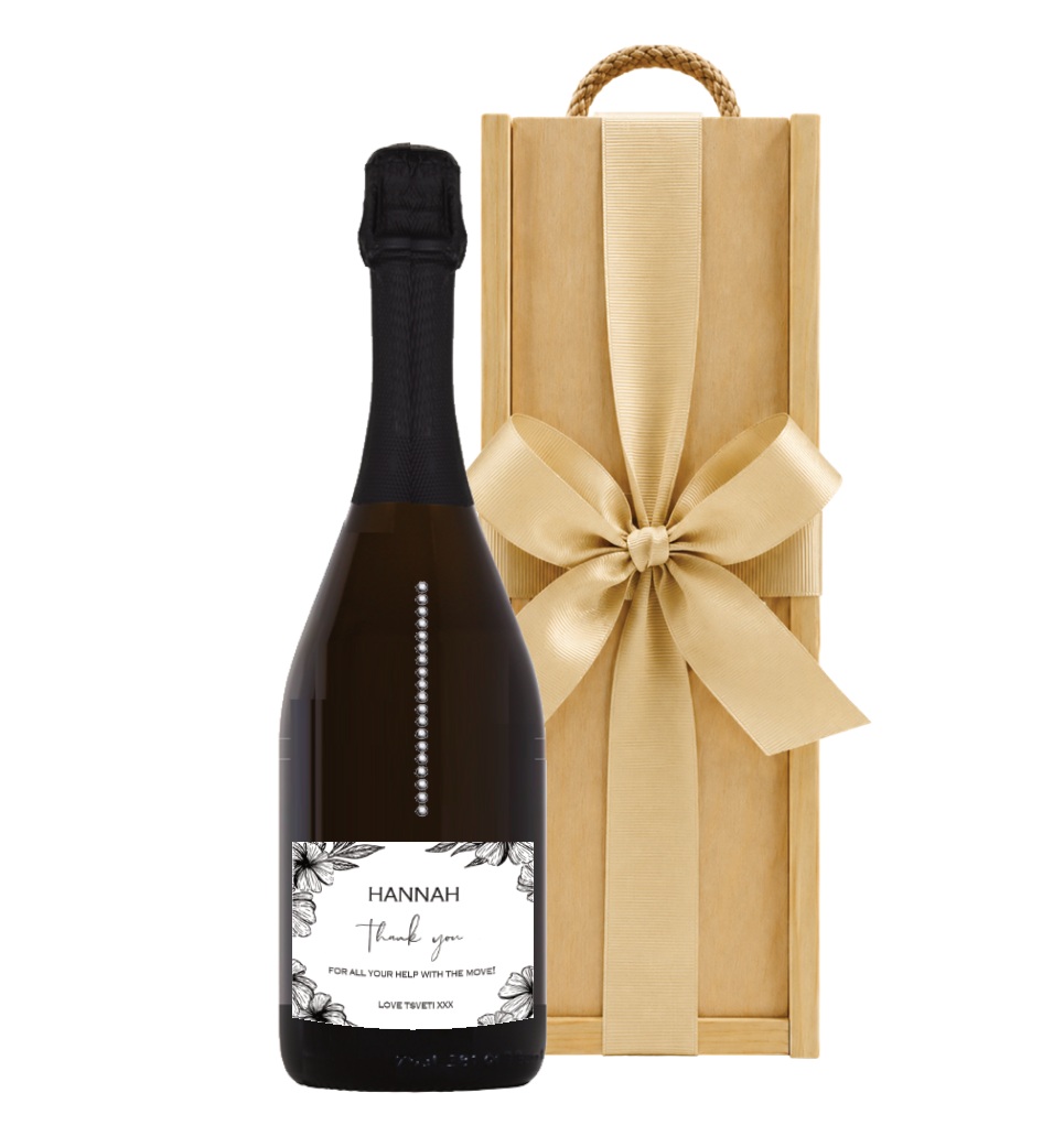 Personalised Prosecco Decorated With Crystal Gems - Presented in Classic Wooden Gift Box