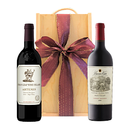 Napa Valley Cabernet Sauvignon wine duo, Stag's Leap Artemis and Buena Vista, in wooden gift box