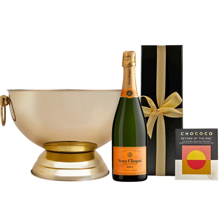Veuve Clicquot Yellow Label Brut in Gold Box with Colombian Coffee Chocolate and Kensington Champagne Cooler