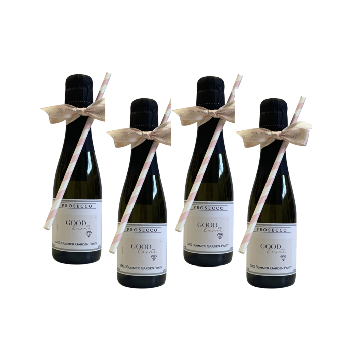 Personalised Prosecco Miniatures, Set of Four with Ribbon Trim