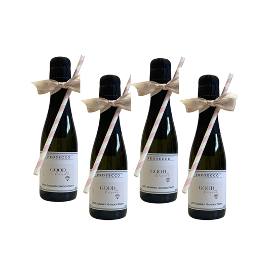 Personalised Prosecco Miniatures, Set of Four with Ribbon Trim