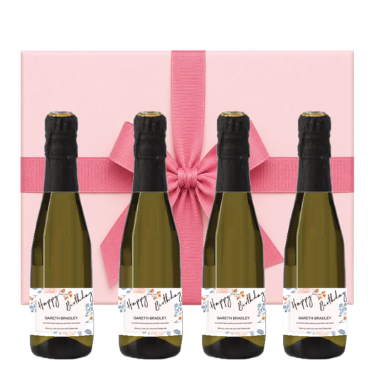 Petite Bubbles Hamper, Four Mini Personalised Prosecco Bottles