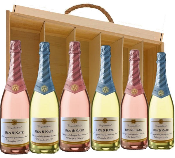 Luxury Six Bottle Personalised Non-Alcoholic Fizz Gift Box – Brut & Rosé