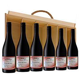 Six bottles of branded St Marc Cabernet Sauvignon in a silk-lined dark wood treasury box