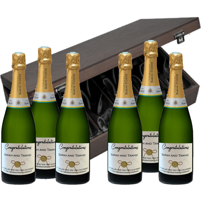 Personalised Champagne Sextet in a Silk-Lined Elmwood Chest