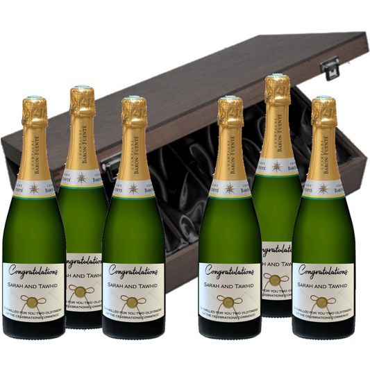 Personalised Champagne Sextet in a Silk-Lined Elmwood Chest