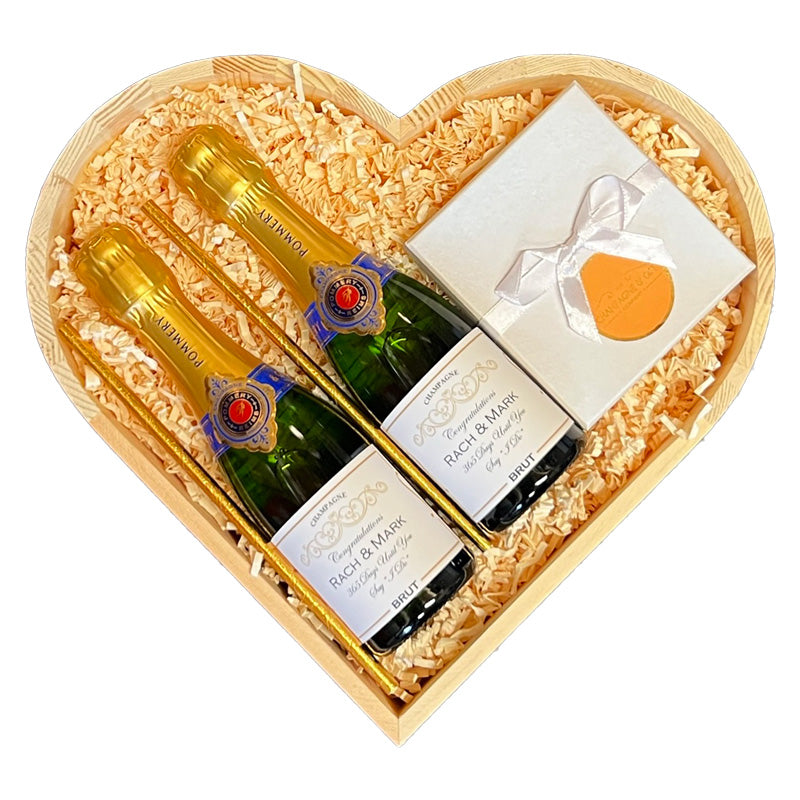 "Allegro" Duo of Personalised Pommery Champagne & Chocolates - in Heart Hamper