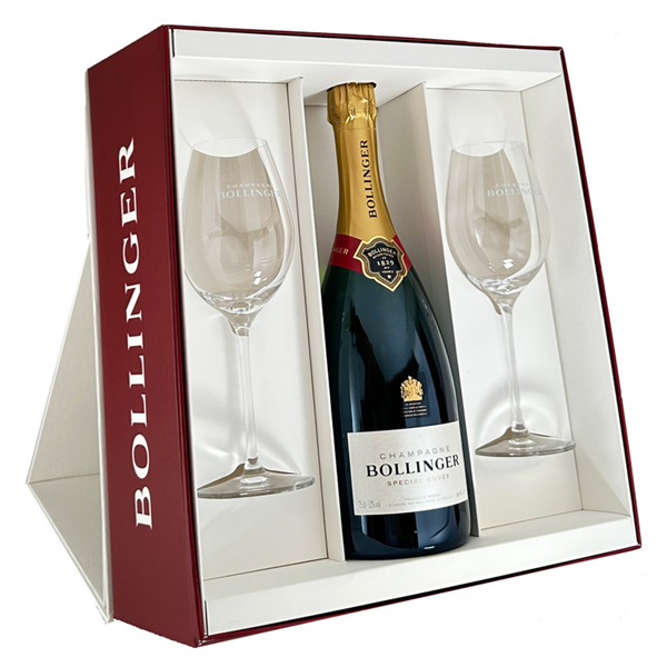 Bollinger Special Cuvée Champagne with 2 Bollinger Flutes and Gift Box