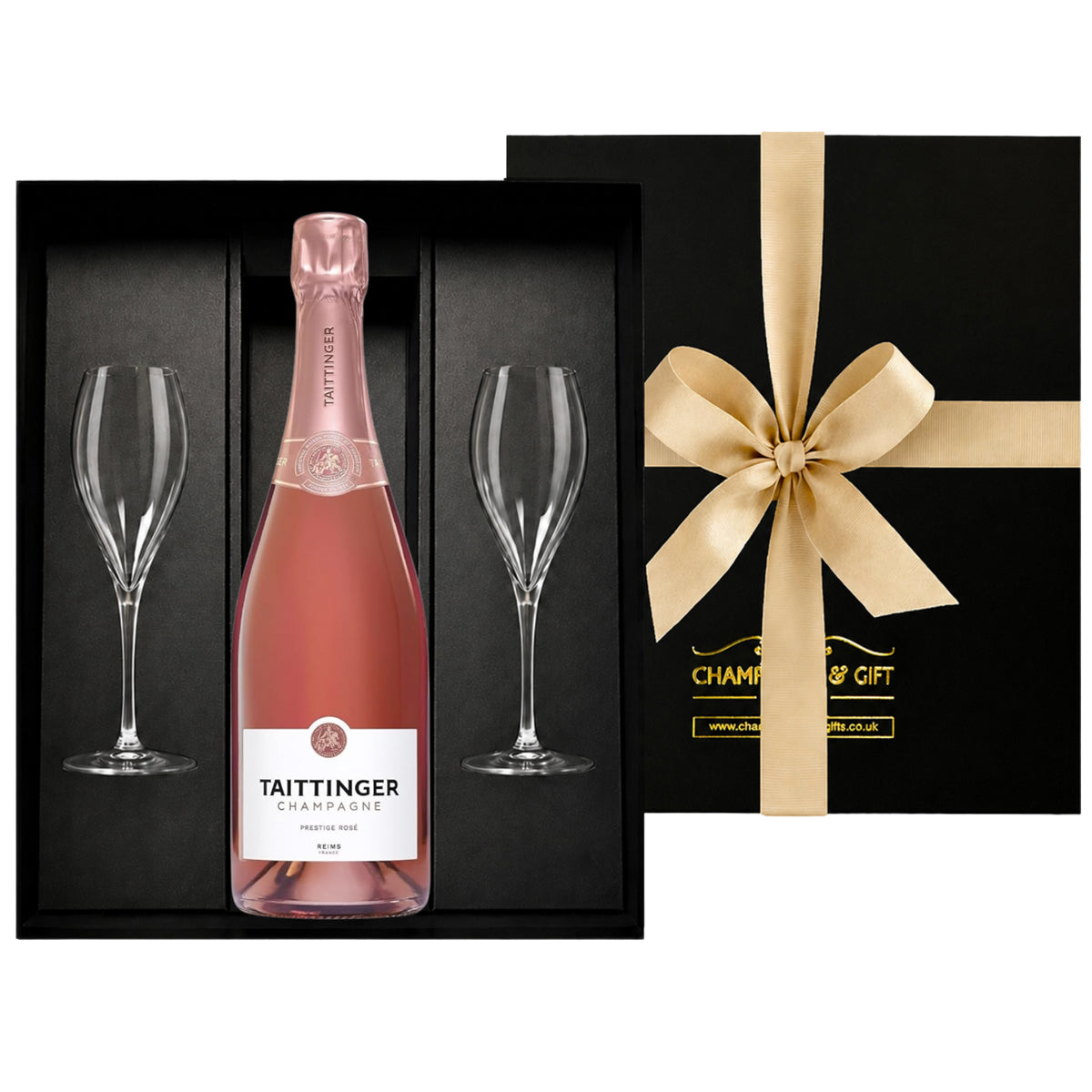 TAITTINGER Prestige Rose & Flutes Gift Box - with Signature Champagne Flutes