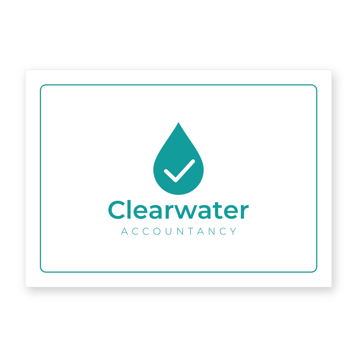 A6 corporate gift message card with a company logo, example Clearwater Accountancy with a teal border