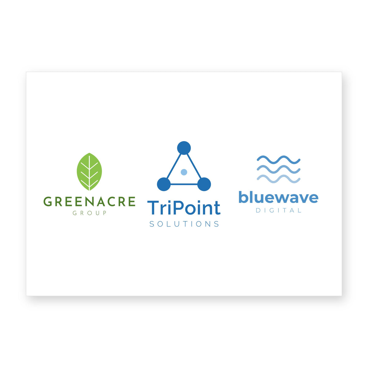 A6 corporate message card with several company logos, example Greenacre, TriPoint and Bluewave