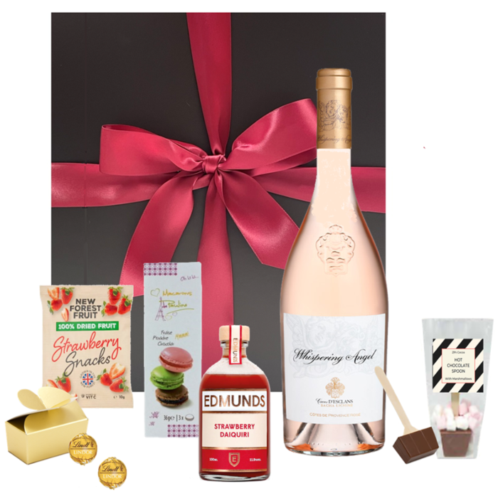 Whispering Angel rose wine and strawberry daiquiri cocktail hamper with chocolate treats
