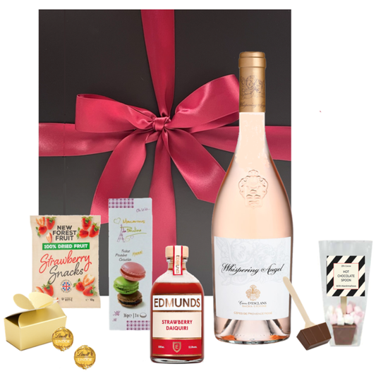 Whispering Angel rose wine and strawberry daiquiri cocktail hamper with chocolate treats