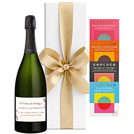 Personalised Champagne Magnum with Chococo chocolate bars, white box