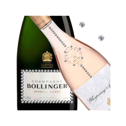 Champagne bottle decorated with hand-placed sparkling crystal gems