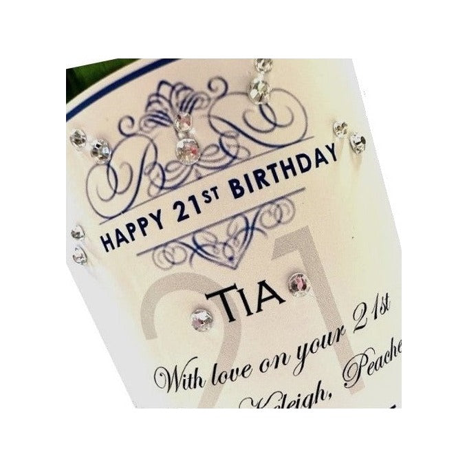 Personalised 21st birthday Champagne label with crystal gems, 1 to 10 crystals