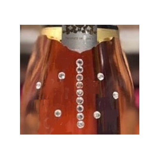 Rosé Champagne bottle covered in sparkling crystal gems, 31 to 50 crystals