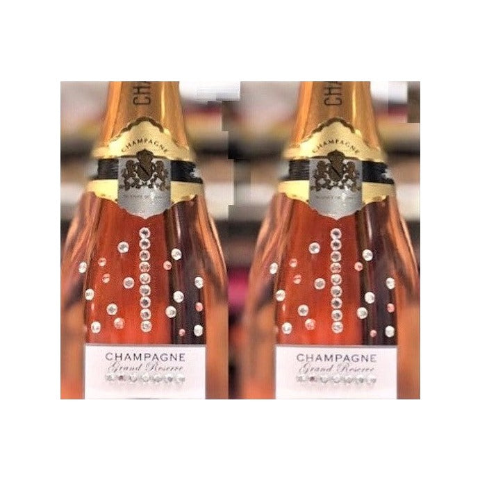 Rosé Champagne bottles scattered with crystal gems, 21 to 30 crystals