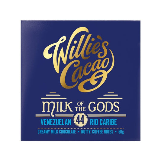 Willie's Cacao Milk Of The Stars Indonesian 54% milk chocolate bar in a dark blue wrapper
