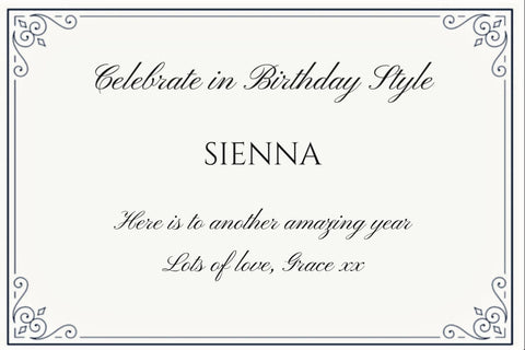 Navy Scroll Celebrate in Birthday Style