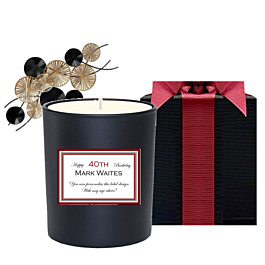 40th Birthday personalised scented candle in black gift box