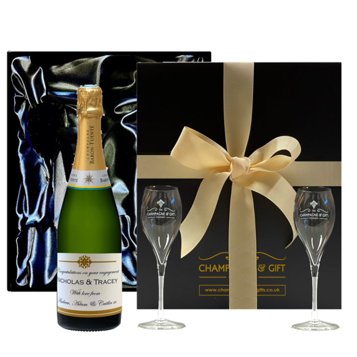 Personalised Champagne gift set with two signature flutes