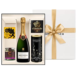 Bollinger Special Cuvee Champagne with gourmet chocolate truffles, biscuits and almonds gift box