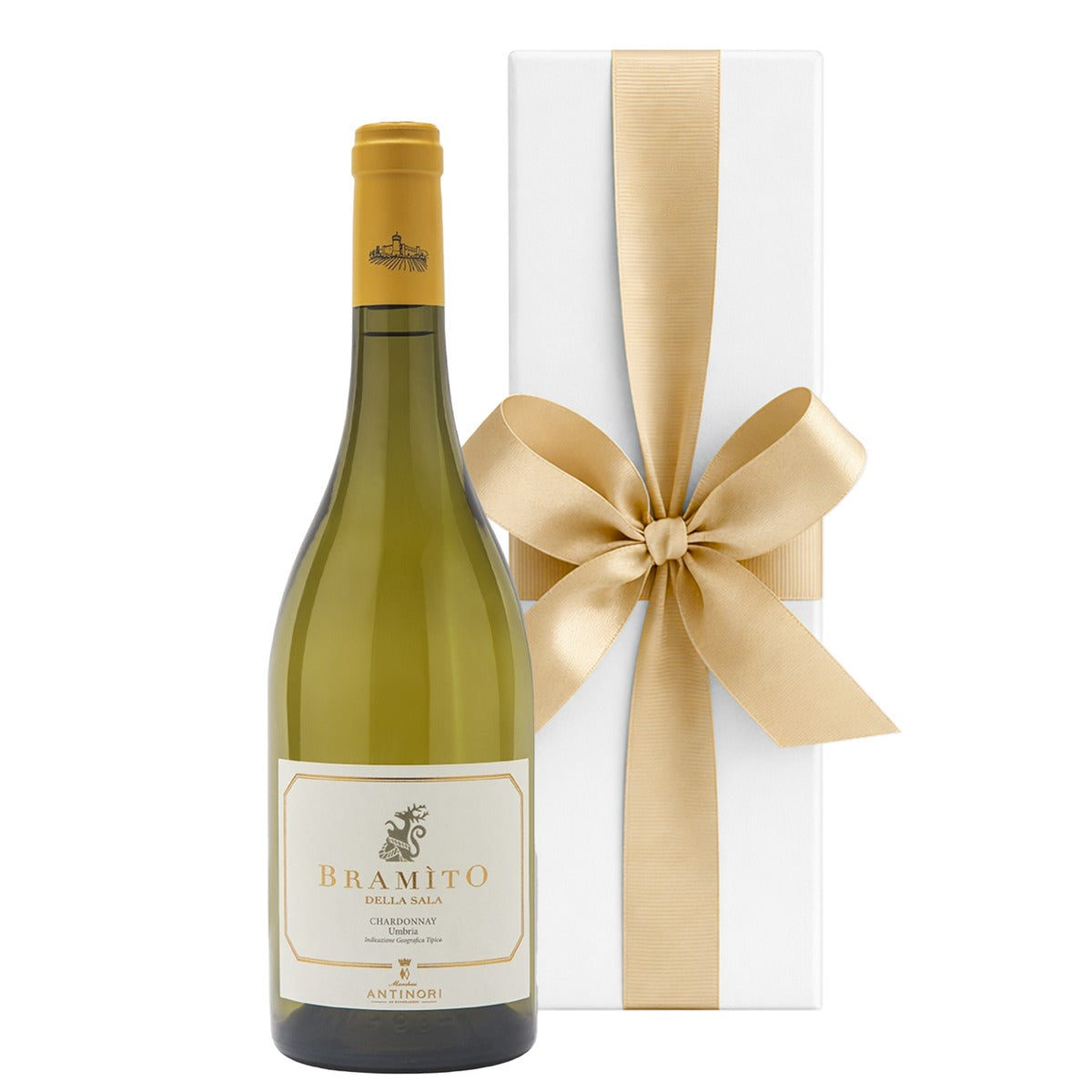Antinori Bramito della Sala Umbrian Chardonnay in a luxury white gift box with hand-tied ribbon