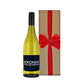Branded Sauvignon Blanc wine gift in a soft gold presentation box