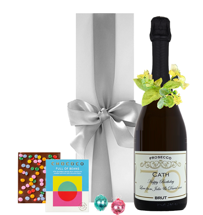 Personalised Prosecco with Flower Neck Ring Gift Set
