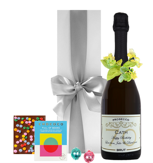 Personalised Prosecco with Flower Neck Ring Gift Set