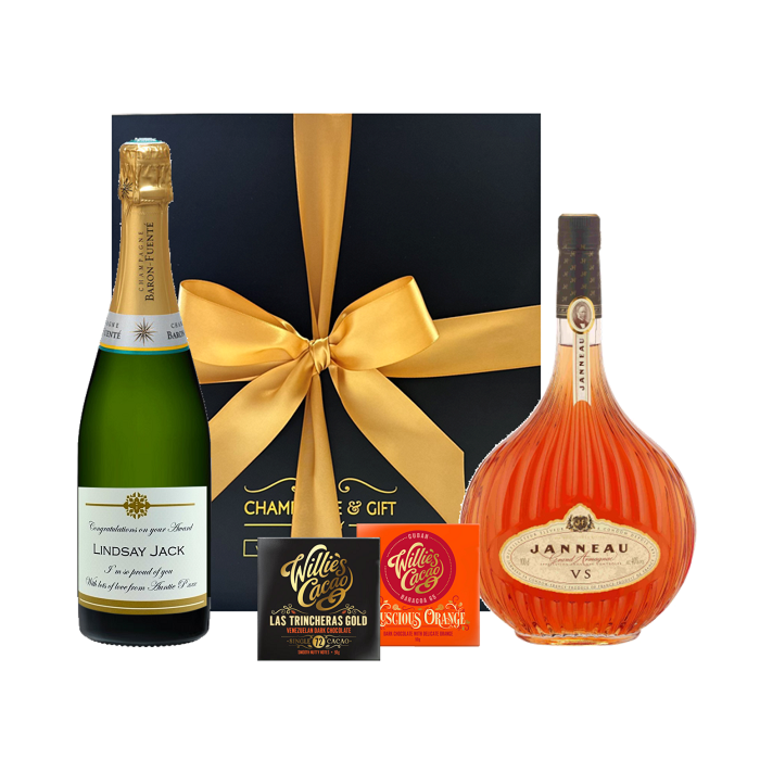 Personalised Champagne and Janneau Armagnac gift set