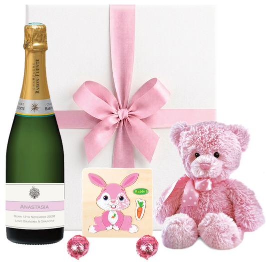 The New Baby Girl Champagne, Teddy & Truffles Hamper