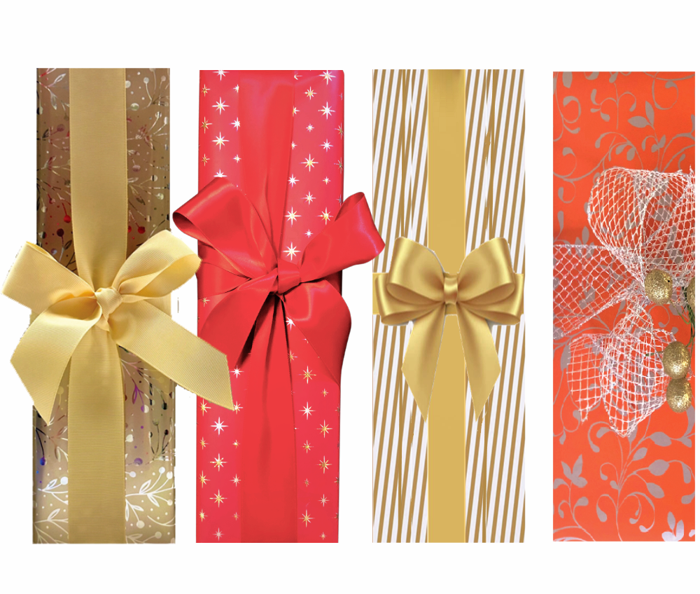 Christmas Gift Wrap - Luxury Hand-Wrapped Festive Paper & Red Satin Ribbon