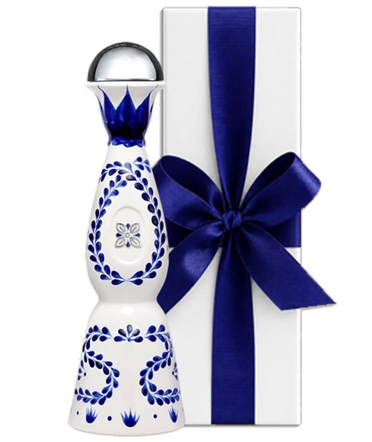 Clase Azul Reposado tequila in its hand-painted ceramic Talavera decanter, presented in a luxury white gift box