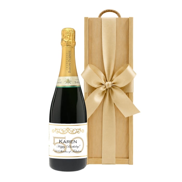 Personalised Champagne wooden box with carry handle