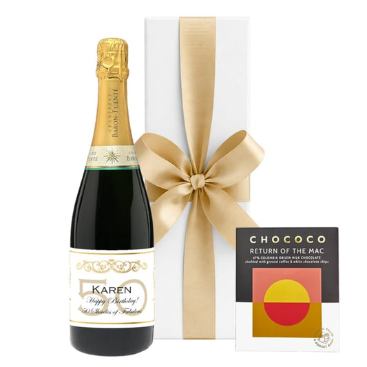 Personalised Champagne with Colombian coffee chocolate, white box