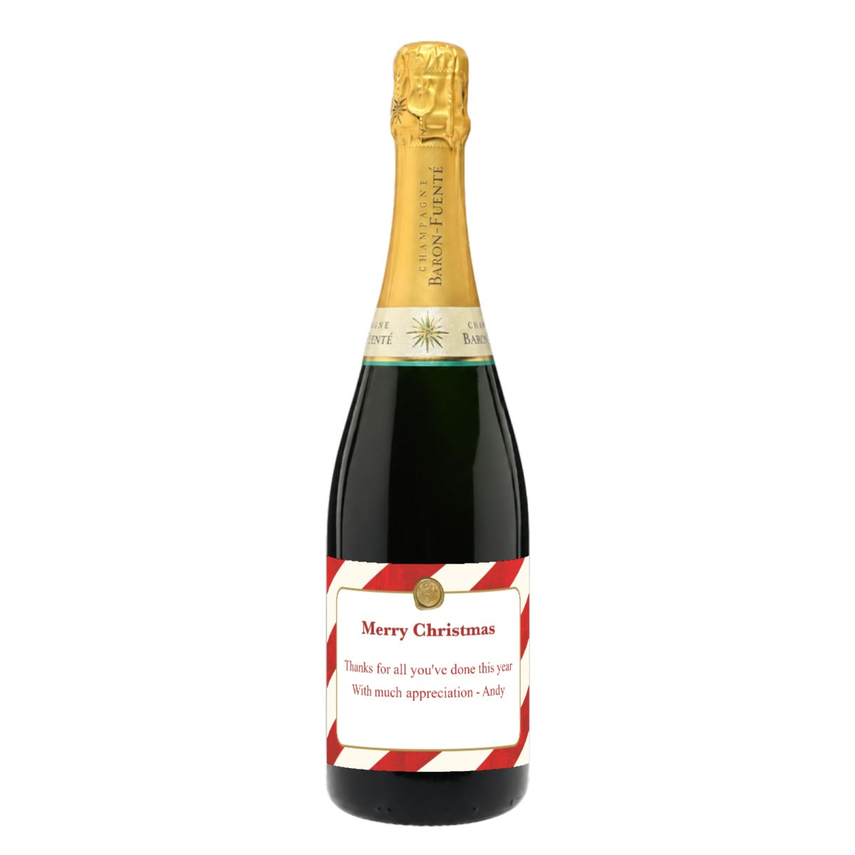 Personalised Christmas Champagne Classic Cuvée with festive label and a hand-tied festive bow