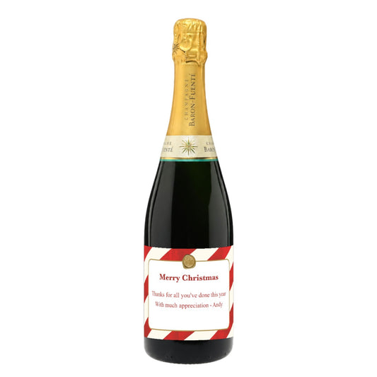 Personalised Christmas Champagne Classic Cuvée with festive label and a hand-tied festive bow
