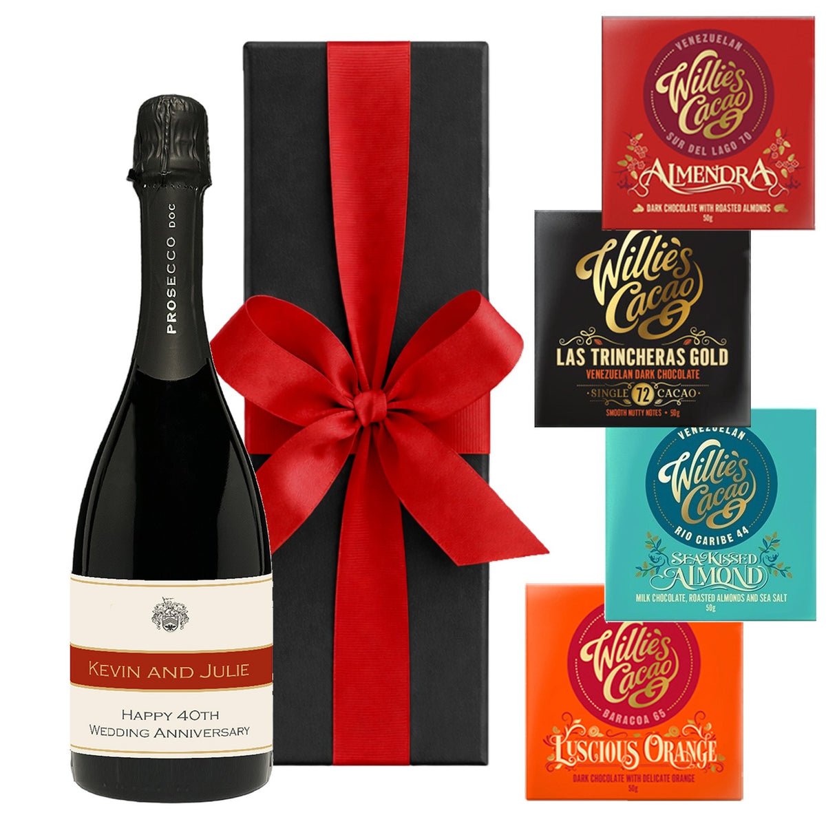 Personalised Prosecco & 4 Artisan Chocolate Bars, Black Box