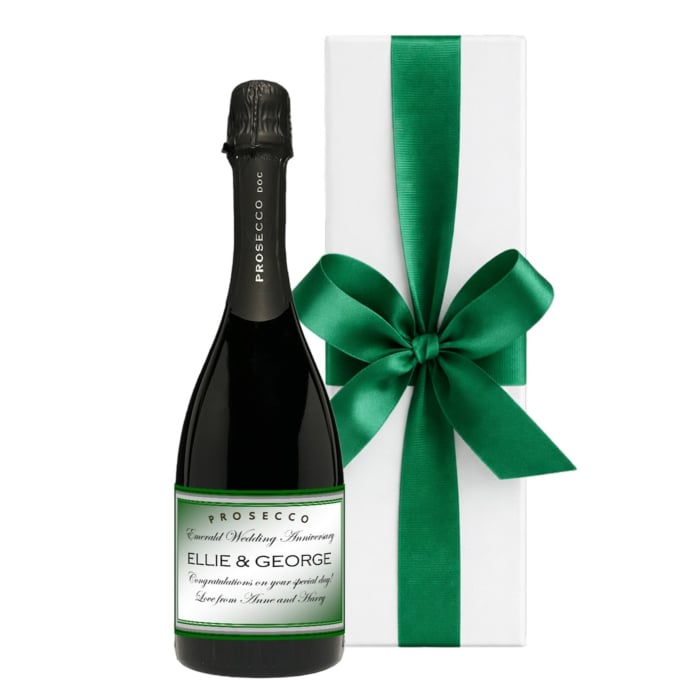 Corporate branded Prosecco Classic Cuvée in a white gift box, custom logo label.