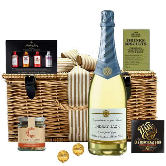 Alcohol-Free Cava, Chocolate & Savoury Treats Hamper – Personalised Gift