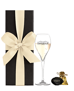 Opale crystal champagne flute and bottle stopper gift set in black box