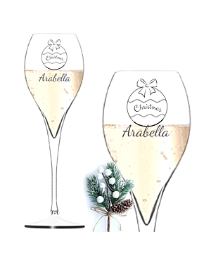 Opale flute engraved with a Christmas bauble design