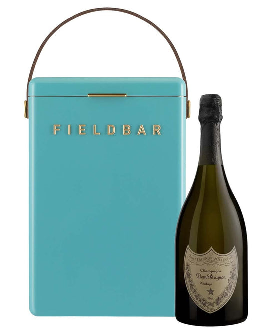 Dom Pérignon Vintage 2018 Champagne with Fieldbar cooler in Bazaruto Blue, official gift box with large ribbon